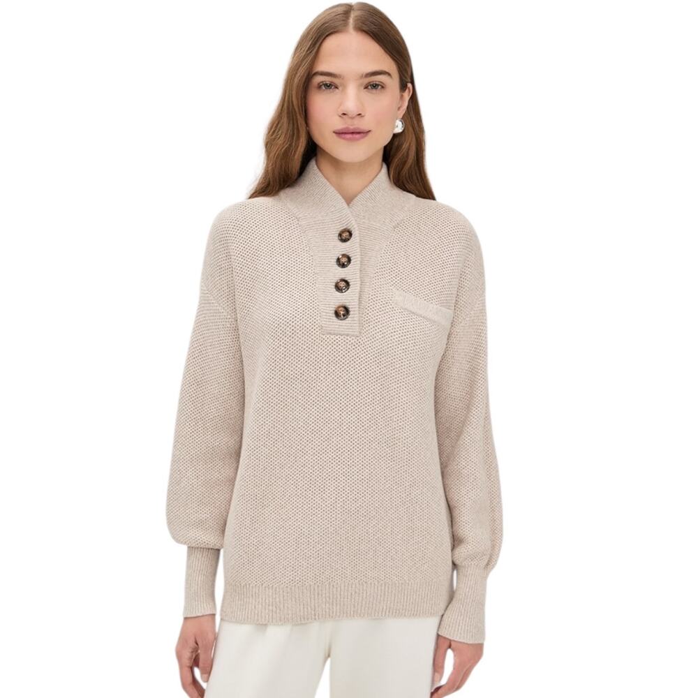 Lunya Organic Cotton & Silk Waffle Knit Henley Sweater Oat Size XS/S
